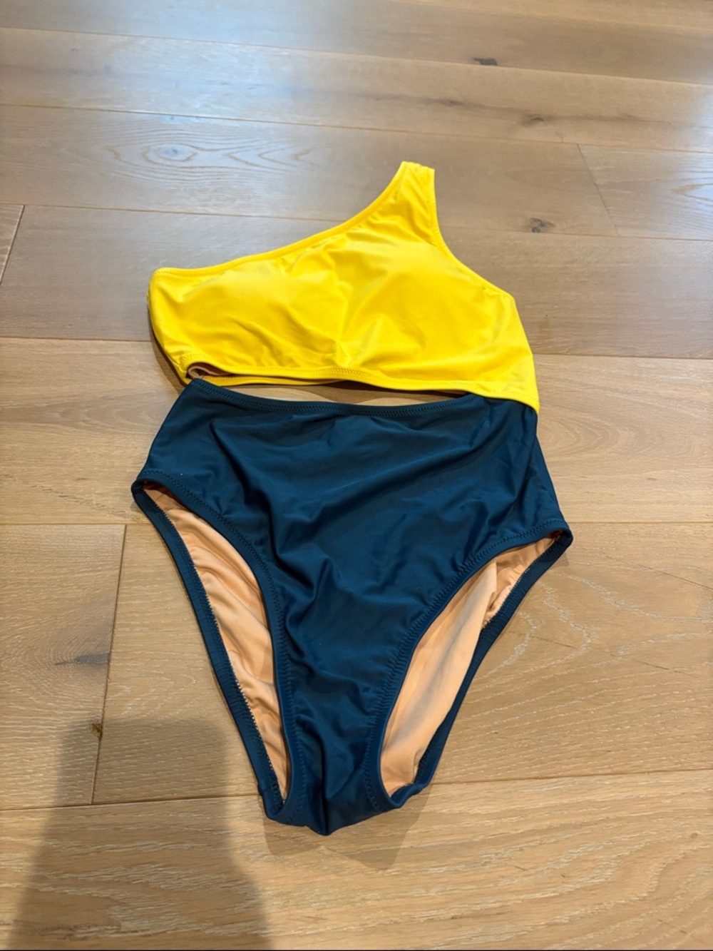 J. Crew Size 6 Yellow and Navy One-Shoulder Swimsuit.